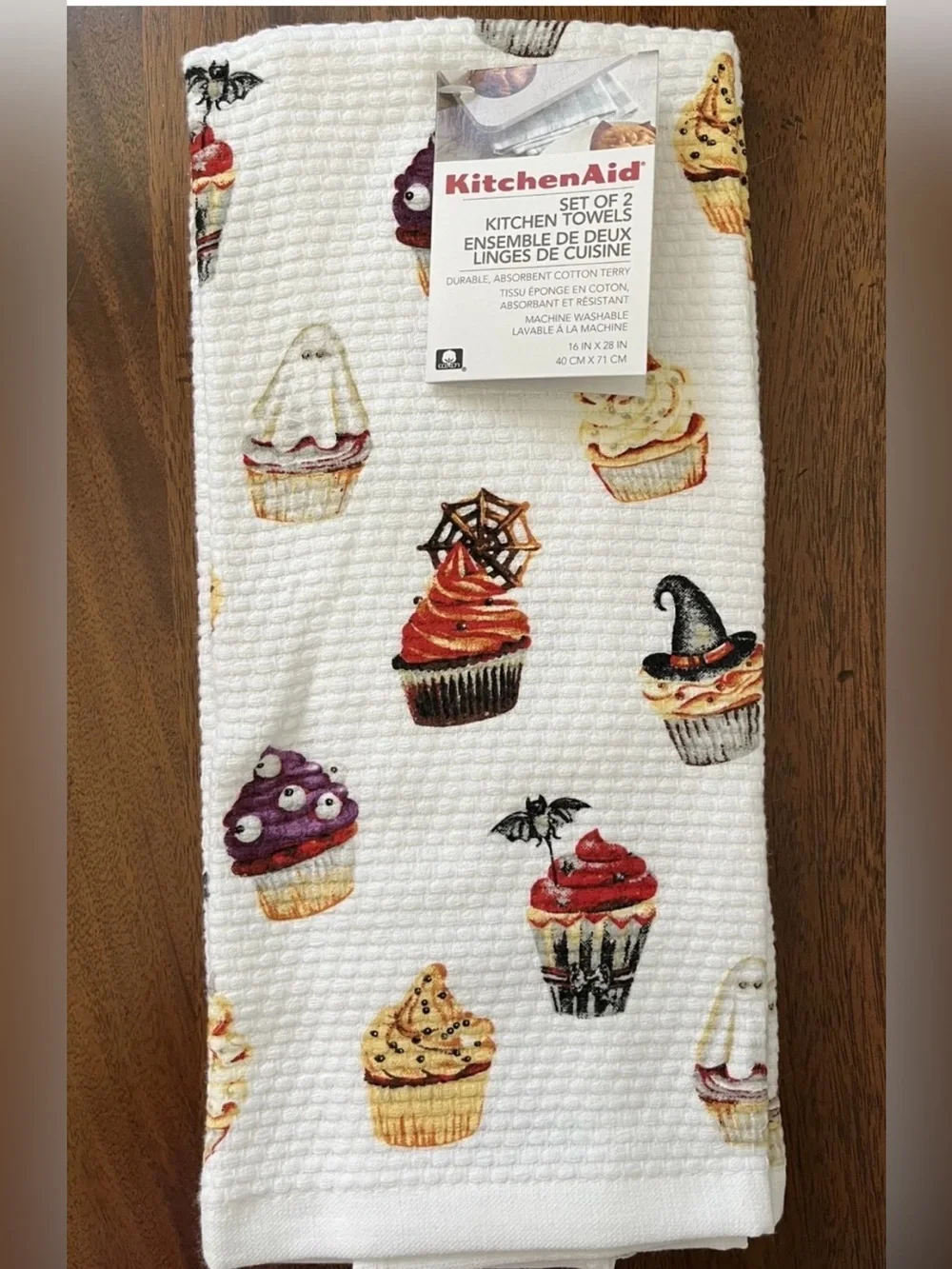 New Set of 4 KitchenAid Hand Kitchen Dish Towel Spooky Halloween Cupcakes